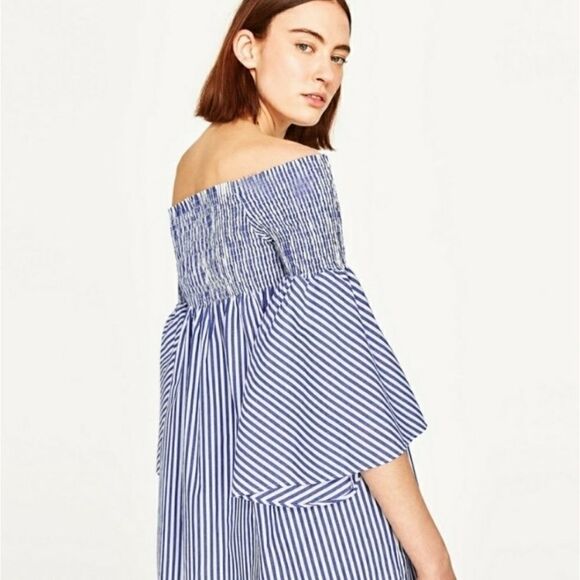 Zara Off Shoulder Striped Summer Bell Sleeve Dress - Picture 4 of 14